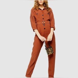 Topshop Terracotta Button-Up Jumpsuit